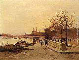 Pont sue la Seine avec une vue sur l'ancien Trocadero by Eugene Galien-Laloue